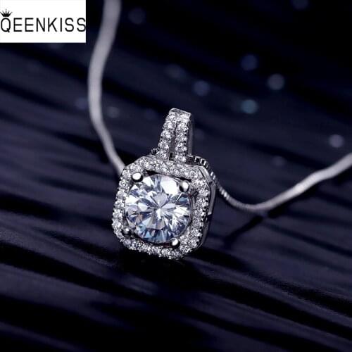QEENKISS NC760 Fine Jewelry Wholesale Fashion Trendy Woman Birthday Wedding Gift Square AAA Zircon Clavicle Pendant Necklace
