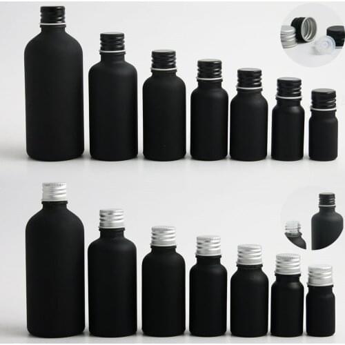 Promotion Matt Paint Black Essential Oil Bottle jars With Aluminum Lids Caps Reducer 5ML 10ML 15ML 20ML 30ML 50ML 100ML 200PCS
