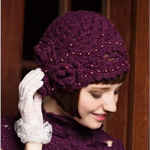 X045 Adult Woolen Knitting Hat Hand Made Female Casual All-match Flower Beret Winter Fashion Woolen Cap Fashion Warm Knitted Hat