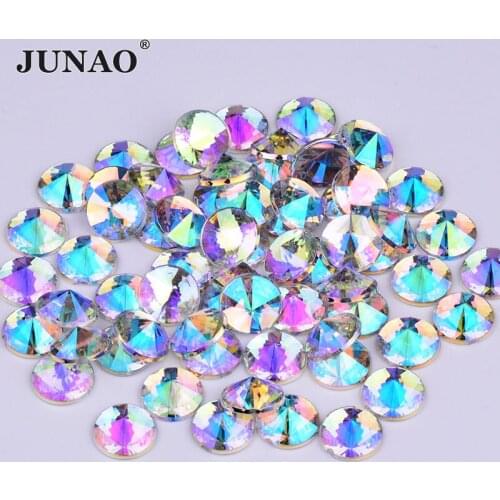 JUNAO 4 5 6 10mm Crystal AB Acrylic Rhinestones Mix Color Glue On Round Nail Crystals Stones Non Hotfix Flatback Strass for DIY