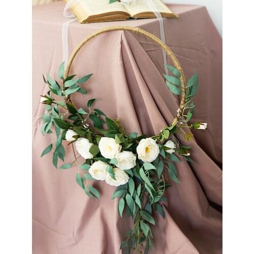 SESTHFAR Wedding Garland Hoop Bouquet Bridal Wreath Artificial Leaves Flower Basket Holding Flowers Bride For Decoration