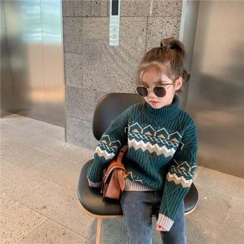 DFXD Autumn Winter Toddler Boys Girls Christmas High Collar Pullover Sweater Kids Clothing Children Knitted Thick Sweaters 2-8T