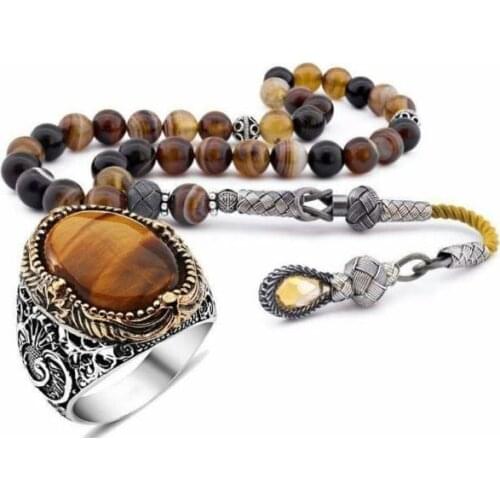 Tiger Eye Stone Silver Ring and Agate Stone Rosary The boiler