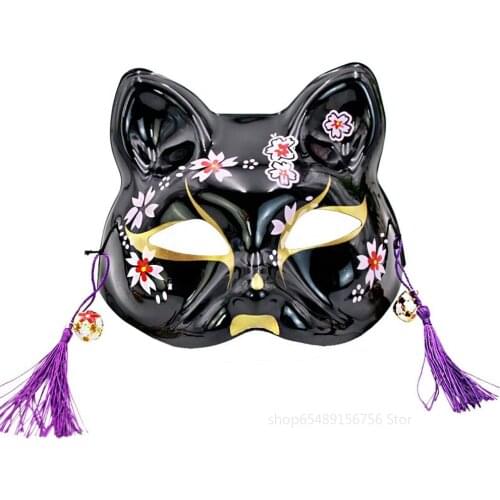 Unisex Japanese Fox Mask Tassels Bell Non-toxic Cosplay Hand Painted 3D Fox Mask Costumes Halloween Christmas Props Accessories