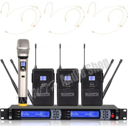 UHF Wireless Microphone System with 3 Bodypack Transmitter 3 Skin Headset Handheld Mic 1 Receiver Audio Cable Power Adapter