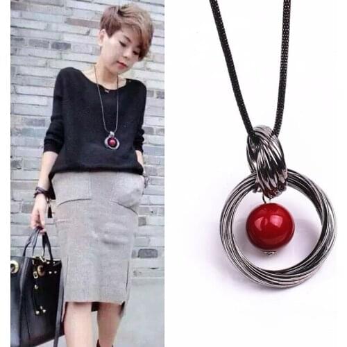 Fashion Long Chain Necklaces For Women Big Circle Round Choker Necklaces & Pendants Female Red White Ball Collar Party Jewelry