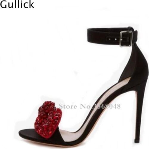 Newest Big Red White Crystal Butterfly Knot Decor Woman Slik Sandals 7 CM or 9 CM High Heels Buckle Woman Peep Toe Party Shoes