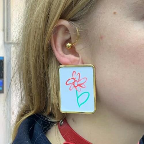 DHEYGERE niche design whiteboard earrings DIY graffiti creative personality trend earrings men and women ins cool