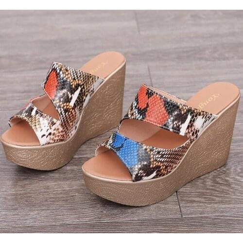 Womens Slippers Summer Platform Wedge Slippers Women Sandals High Heels Slippers Beach Slides Woman Black/red Slippers