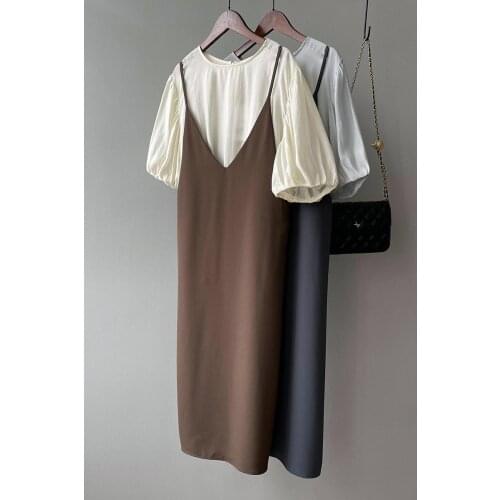 2021 summer new Puff sleeve Short sleeve top two piece fashion Temperament Sling dresses for women Loose Vestidos