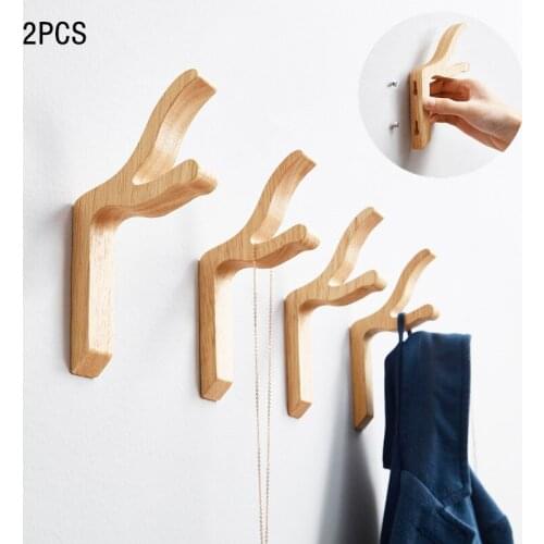 2Pcs/Set Solid Wood Robe Hook Wall Hanging Coat Hanger Fitting Room Clothes Storage Organizer Home Sundries Holder