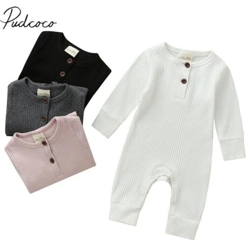 2020 Baby Spring Autumn Clothing Newborn Infant Baby Boy Girl Cotton Romper Knitted Ribbed Jumpsuit Solid Clothes Warm Outfit