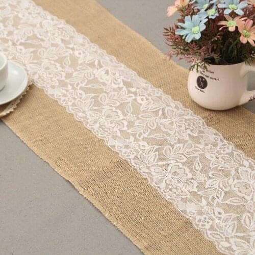 30*275cm Burlap Table Runners Lace Natural Jute Country Wedding Party Dining Table Runners for Wedding Party Decorations