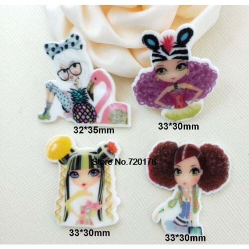 30pcs/50pcs mixed cartoon fashion Girl plastic flat back planar resin cabochon DIY Craft Supplies STK52