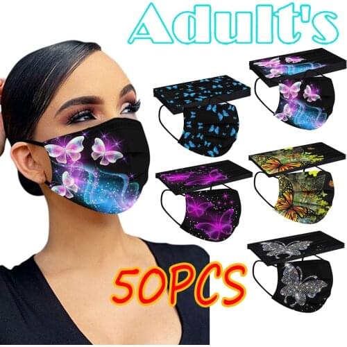 Adult Butterfly Black masque Disposable Face 3Ply Ear Loop 50PCS mascarillas desechables Monder Scarf Halloween Cosplay MasK