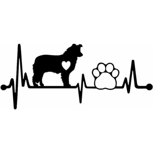 Car Sticker Border Collie Heartbeat Lifeline Paw PVC Decal Cartoon Dog Car Creative Sticker Cover Scratch Black/white, 17cm*7cm