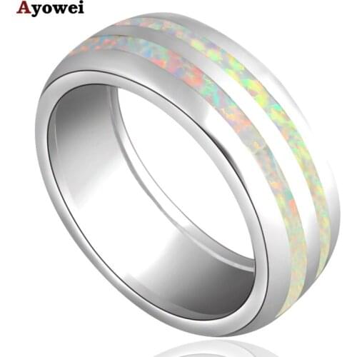 AYOWEI Gorgeous Rings for women Simple design White Fire Opal 925 Silver fashion jewelry Rings USA size #6#7#8#9#10 OR662A