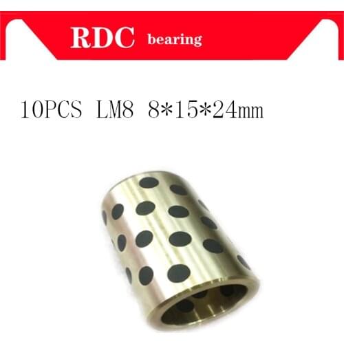 Free shipping 10pcs 8x15x24 mm linear graphite copper set bearing copper bushing oil self-lubricating bearing JDB LM8UU LM8 8mm