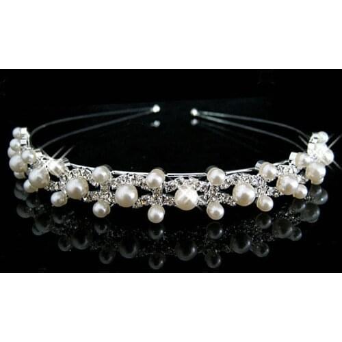Shiny Crystal Rhinestone Pearl Headband Silver Color Wedding Party Tiara bands Bridal Hair Accessories Flower Girls Hairwear
