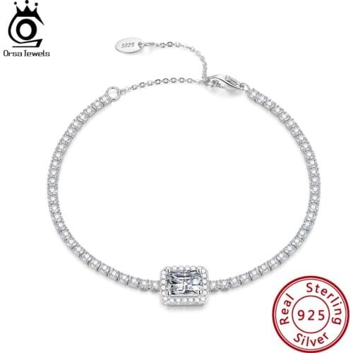 ORSA JEWELS 925 Sterling Silver Chain Bracelet Pink AAAA CZ Rhodium Plated for Women/Girl 2020 New Jewelry Gift SB87