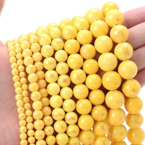Natural Stone Bead Yellow Golden Jades Round Loose Beads for Jewelry Making DIY Bracelet Necklace Accessories 4/6/8/10/12mm