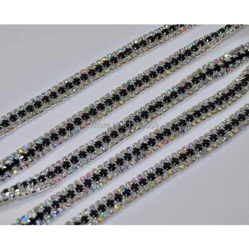 10 Yards 3 Lines Close Hot Wholesale Black Jet Rhinestone Trim Chain For Shoes Apparel