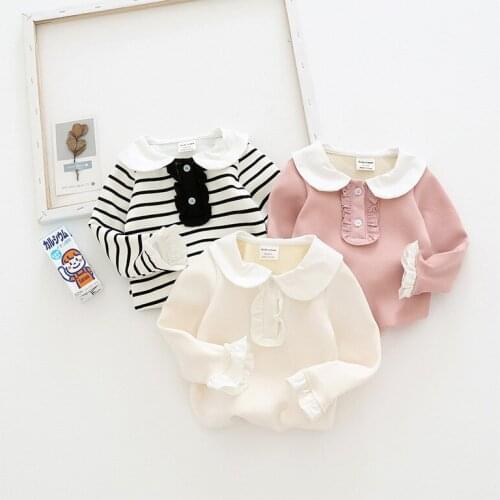 2020 Childrens Clothing Autumn and Winter New Babu Girl Half High Collar T Shirt Kids Plus Velvet T Shirt Korean Baby Top Tees