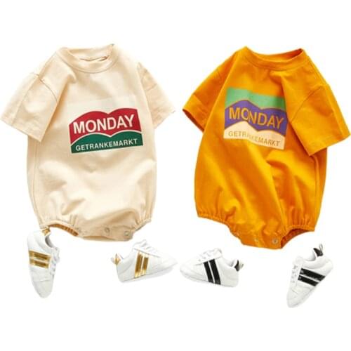 0-3Y Baby Girls Bodysuit Summer Infant Solid Short Sleeve Bodysuits Kids Pure Cotton Casual Clothing Cute Letter Print Jumpsuit