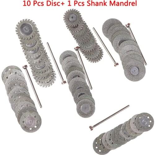 10Pcs Disc+1Shank Dental Diamond Polishing Wheel Saw Disc Ultrathin Sand Cutting Film Jewelry Deture Grinding Cutter Rotary Tool