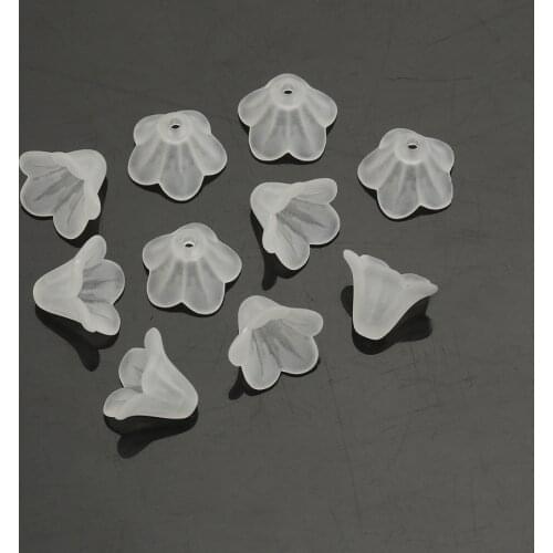 DoreenBeads White Lily Flower Frosted Acrylic Beads 14x10mm, sold per packet of 200(B15307), yiwu