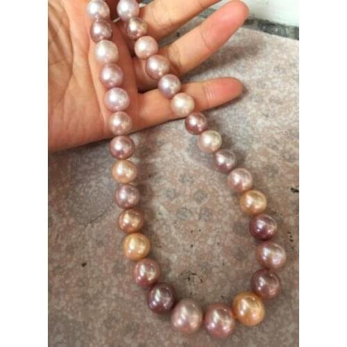 Elegant AAAA+10-11mm freshwater round multicolor pearl necklace 18inch 925silver