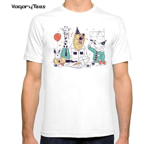 Funny Animal Design White Retro T-Shirt Party Animals New Summer Men Short Sleeve Hip Hop Boy Casual streetwear Tops