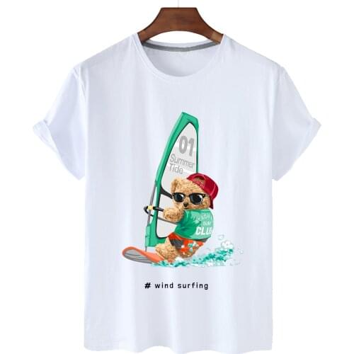 Sailing Sunglasses Bear Printed Cotton Short Sleeve O-neck Loose Casual Top T-shirt Ladies Oversized T-shirt Men And Women S-3XL