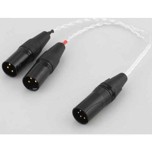 HIFI cable with 4-pin XLR Female to 2x 3-pin XLR Male Balanced Silver Plated Headphone Audio Adapter