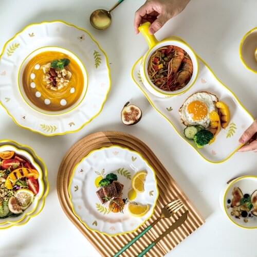 Fresh style ceramic dinner plate Bowl Cup Soup bowl Underglaze tableware Breakfast tableware set Coffee milk cup Dessert plate