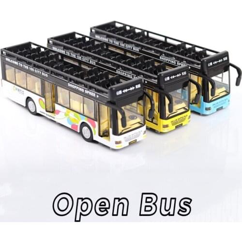 1/32 Scale Diecast Double Decker Sightseeing Tourist Car Tour Bus Alloy Open Door Travelling Bus With Light Sound Kids Gifts