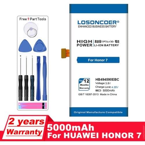 LOSONCOER 5000mAh HB494590EBC Rechargeable Li-ion Battery for Original Huawei Honor 7 Battery Glory PLK-TL01H ATH-AL00 PLK-AL10