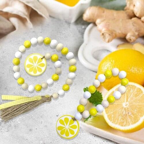 MLGB Farmhouse Lemon Decor Lemon Wood Bead Garland-Summer Farmhouse Rustic Beads with Jute Tassels 4 Pieces