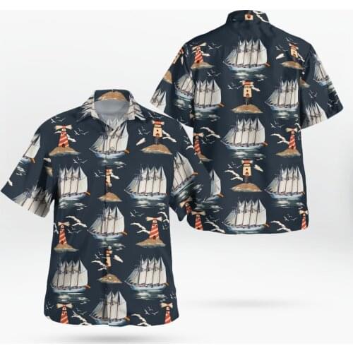 Anime Sailboat 3D Beach Hawaiian 2021 Summer Men Shirt Short Sleeve Shirt Streetwear Oversized 5XL Camisa Social Chemise Homme-7