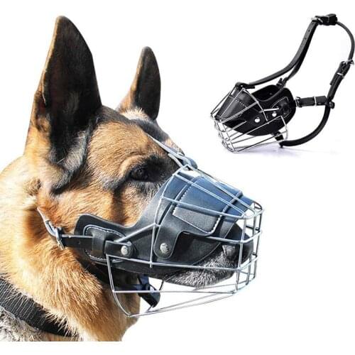Anti-bite Large Dog Muzzle Wire Basket Metal Mask Adjustable Leather Straps Pet Mouth Cover German Shepherd Pet Muzzle