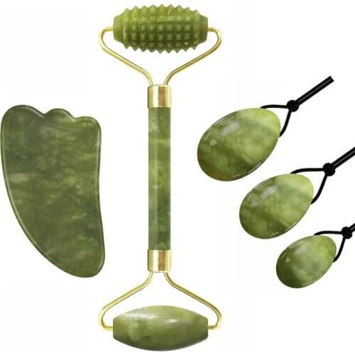Natural Jade Roller Guasha Scraper Yoni Egg Green Stone Facial Massager Jade Eggs Kegel Exerciser Gouache Scraper Massage Roller