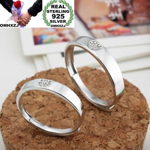 OMHXZJ Wholesale European Fashion Woman Man Party Wedding Gift Silver Lovers AAA Zircon Resizable 925 Sterling Silver Ring RR243
