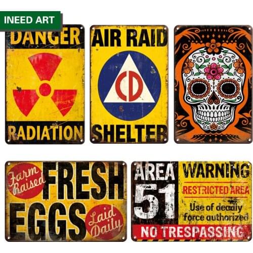 Retro Radiation Warning Signs Metal Wall Stickers Vintage Public Caution Wall Decoration Home Decor Wall Plate