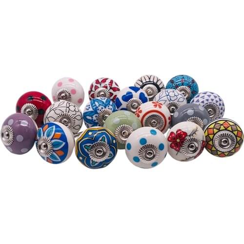 Dotted Mix Color Multi Designed Ceramic Cupboard Cabinet Door Knobs Drawer Pulls & Chrome Hardware - Hand Painted Pulls 1piece