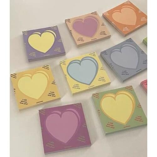 Korean Ins Colorful Love Memo Pad Creative 50 Sheets Square Kawaii Stationery Beautiful Message Paper Student Notepad 10 Colors