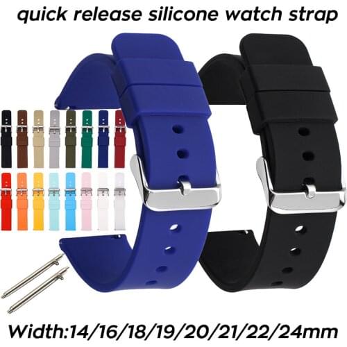 Quick Release Watch Band for Huawei Smart Watch Silicone Strap for Samsung Active Watch 14/16/18/19/20/21/22/24mm Rubber Band
