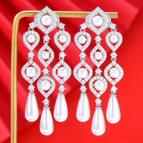 GODKI Trendy 4 Rows Big Drop Earring For Women Wedding Cubic Zirconia Dubai Bridal Earrings Costume Jewelry Summer Party