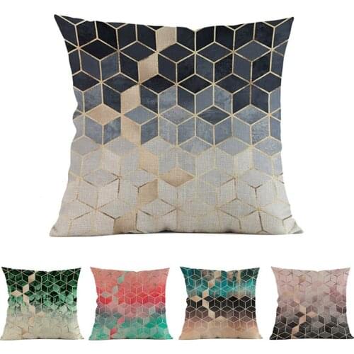 Nordic Geometric Cubes Colorful Decoration Art Sofa Throw Pillow Cover Emerald Green Plant Black White Car Chair Cushion Cover