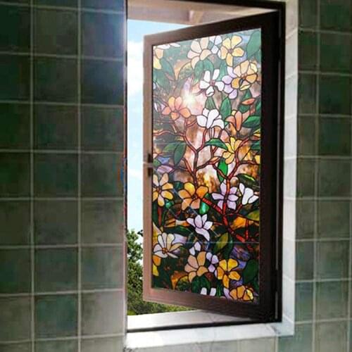 100cm Length Static Cling Glass Film Magnolia Flower Glare-Reduction Home Decor Window Sticker For Home Office Store Restaurant