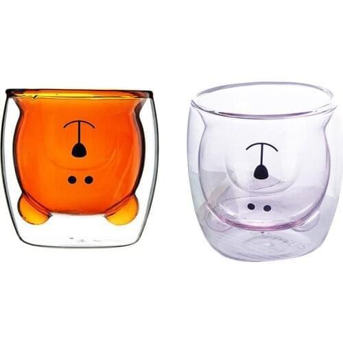 Lovely Bear Glass Cup Double-Layer Borosilicate Glass Fashion Transparent Wine Coffee Cup Heat-resistant Milk For Bar